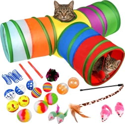 Ensemble interactif de jouets pour chats Purlov 24 pièces avec tunnel et canne à pêche