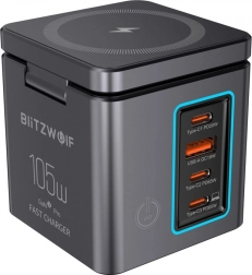 Chargeur secteur BlitzWolf GaN 105 W avec USB-A, 3× USB-C et charge sans fil