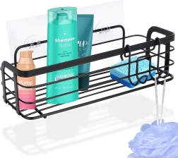Étagère de douche en métal autocollante, noire 29,5 × 10,5 × 8 cm