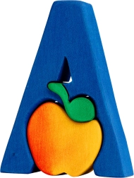 fauna alphabet lettre A – pomme puzzle encastrable en bois