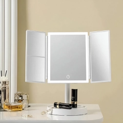 Miroir cosmétique pliant avec éclairage LED 3×