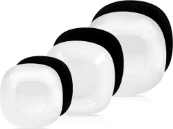 Service de table en verre LUNA, blanc/noir, 18 pièces