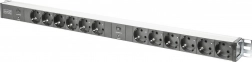 Multiprise PDU 19" RACK, 12x prises Schuko, 2x fiches Unischuko 2 m, 16 A, protection contre les surcharges, profilé en aluminium