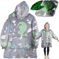 couverture enfant lumineuse à capuche 2-en-1 – gris avec dinosaures
