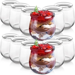 Mini pots en verre pour yaourts et desserts 300 ml, lot de 12