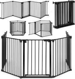 Barrière de sécurité pour enfants et chiens ECOTOYS, 5 panneaux, en métal, noir