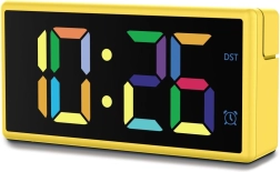 Réveil numérique Hama Ibiza jaune avec écran LED multicolore et charge USB