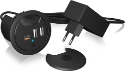 station de charge de bureau IB-HUB1407, 2× USB‑A et 1× USB‑C pour trou de 60 mm