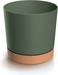 Pot de fleurs TUBO PM avec soucoupe vert foncé/naturo 17,8 cm