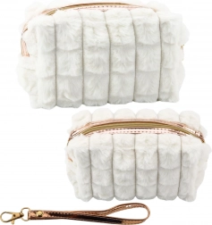 Trousse de maquillage en peluche blanche avec poignée