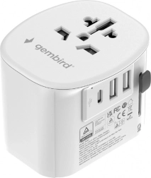 Adaptateur de voyage universel avec terre 15 W avec 3× USB, blanc