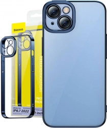 Coque transparente avec verre pour iPhone 14 Plus - Baseus Glitter bleu