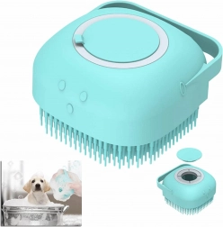 Brosse de bain en silicone pour chiens et chats avec distributeur – Menthe