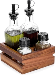 Set huile et vinaigre avec salière et poivrière sur support, 5 pièces