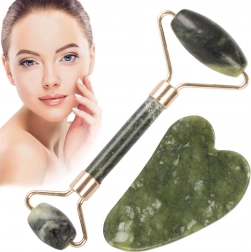 Rouleau de massage en jade et set gua sha pour le visage