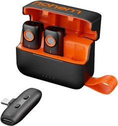 système de microphones sans fil HOHEM avec étui de charge (2 émetteurs + 1 récepteur)
