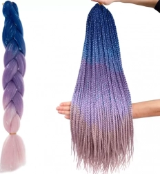 Tresses synthétiques ombré avec mèches scintillantes, bleu‑violet‑rose, 60 cm