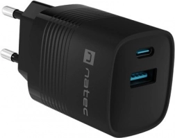 Natec Ribera GaN chargeur USB 30 W, 1x USB-A, 1x USB-C, noir