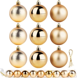 Boules de Noël dorées incassables 6 cm, lot de 9 pièces