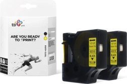 Ruban TB Print pour DYMO, impression noire sur fond jaune, 12 mm, 2 pièces