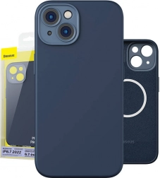 Coque magnétique et ensemble de verre trempé pour iPhone 14 Plus - Baseus Liquid Silica bleu
