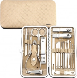 Set de manucure et pédicure en étui, beige, 20 pièces