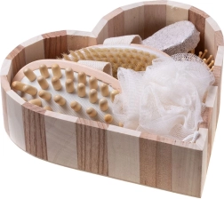 Coffret cadeau bain et massage en cœur en bois – 5 pièces