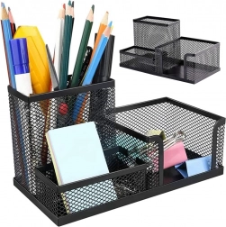 Organisateur de bureau en maille noire avec 3 compartiments
