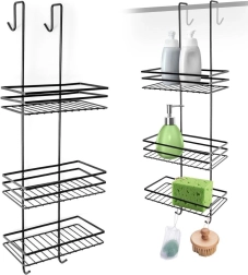 Étagère de douche suspendue en métal noire, à trois niveaux