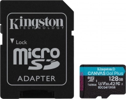 Carte MicroSD 128 Go Kingston Canvas Go! Plus A2 U3 V30 avec adaptateur