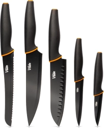 Ensemble de couteaux de cuisine Vilde en acier inoxydable, noir, 5 pièces