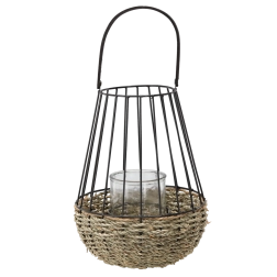 Lanterne en métal noir-brun avec insert en verre 30 × 47 cm