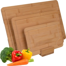 Planche à découper de cuisine en bambou avec support Zortiva - 3 pièces