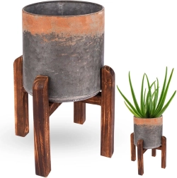 Cache-pot en métal sur support en bois 24 × 36 cm