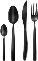 Couverts en acier inoxydable noir de luxe pour 6 personnes, 24 pièces ORION Black Luxury