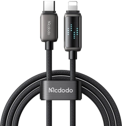 Câble de charge Mcdodo avec connecteurs USB‑C et Lightning et écran LED
