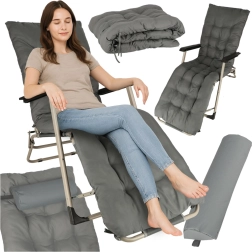 Chaise longue de jardin grise pliable avec coussin