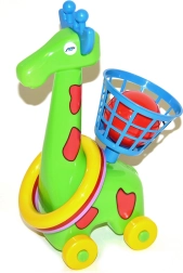 Girafe à roulettes pour lancer avec anneaux et panier