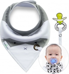 Bavoir/bandana avec attache-tetine – blanc et gris