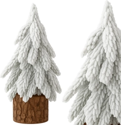 Sapin de table décoratif avec effet neige sur tronc en bois 30 cm