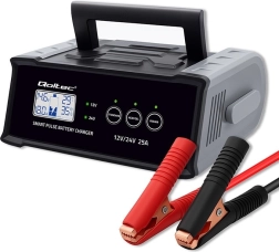 Chargeur d’entretien intelligent pour batterie auto 12/24 V 25 A avec LCD et mode réparation – Qoltec