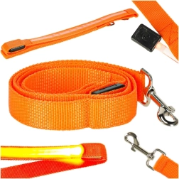 laisse lumineuse pour chiens avec LED, 120 cm, orange