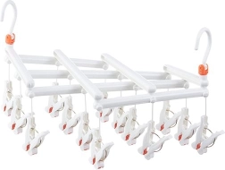 Séchoir à linge pliant avec pinces, 14 pinces, blanc