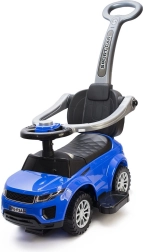Porteur et voiture à pousser pour enfant 2-en-1 avec barre de guidage et klaxon, bleu