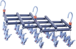 Séchoir pliant pour linge avec pinces, 19 clips, bleu foncé