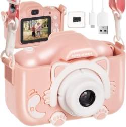 Appareil photo numérique pour enfants KRUZZEL avec Full HD, selfie et jeux – Rose