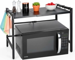 Étagère de cuisine réglable au-dessus du micro-ondes avec crochets, en métal