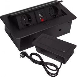 Barrette multiprise encastrable pour plan de travail avec 2 prises et 2 USB, noire