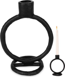 Bougeoir en aluminium pour grande bougie, noir, 15 cm