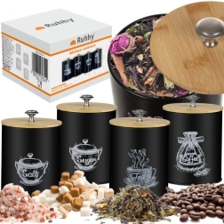 Bocaux de cuisine noirs avec couvercles en bambou - 4 pièces Ruhhy